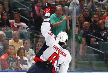 SUNRISE, FL - FEBRUARY 15: Alex Ovechkin #8 of the Washington Capitals scores a first period goal against the Florida Panthers on February 15, 2009 at the BankAtlantic Center in Sunrise, Florida. (Photo by Bruce Bennett/Getty Images)