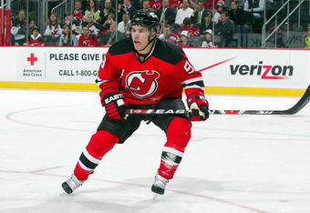 NEWARK, NJ - MARCH 17:  Zach Parise #9 of the New Jersey Devils skates against the Chicago Blackhawks   at the Prudential Center on March 17, 2009 in Newark, New Jersey.  The Devils defeated the Blackhawks 3-2.  (Photo by Jim McIsaac/Getty Images)