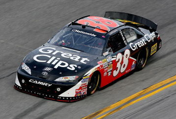 DAYTONA BEACH, FL - FEBRUARY 11: Jason Leffler, driver of the #38 Great Clips Toyota, during practice for the NASCAR Nationwide Series Camping World 300 at Daytona International Speedway on February 11, 2009 in Daytona Beach, Florida.  (Photo by Matthew Stockman/Getty Images for NASCAR)