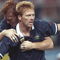16 Jun 1990:  Mo Johnstone (front) and Alex McLeish (behind) of Scotland celebrate their win during the World Cup match against Sweden in Genoa, Italy. Scotland won the match 2-1. \ Mandatory Credit: Simon  Bruty/Allsport