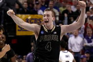 PORTLAND, OR - MARCH 21: Robbie Hummel #4 of the Purdue Boilermakers celebrates after defeating the Washington Huskies during the second round of the NCAA Division I Men's Basketball Tournament at the Rose Garden on March 21, 2009 in Portland, Oregon. The Boilermakers defeated the Huskies 76-74 to advance to the Sweet 16. (Photo by Jonathan Ferrey/Getty Images)