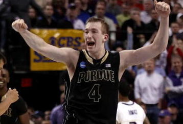 PORTLAND, OR - MARCH 21:  Robbie Hummel #4 of the Purdue Boilermakers celebrates after defeating the Washington Huskies during the second round of the NCAA Division I Men's Basketball Tournament at the Rose Garden on March 21, 2009 in Portland, Oregon. The Boilermakers defeated the Huskies 76-74 to advance to the Sweet 16.  (Photo by Jonathan Ferrey/Getty Images)