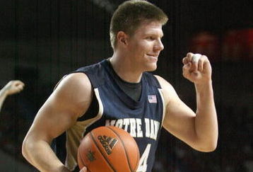 LOUISVILLE, KY - JANUARY 12:  Luke Harangody #44 of the Notre Dame Fighting Irish reacts during the Big East Conference game against the Louisville Cardinals on January 12, 2009 at Freedom Hall in Louisville, Kentucky.  (Photo by Andy Lyons/Getty Images)