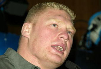 NEW YORK - MARCH 11:  Wrestler Brock Lesnar attends a press conference to promote Wrestlemania XX at Planet Hollywood March 11, 2004 in New York City.  (Photo by Peter Kramer/Getty Images)