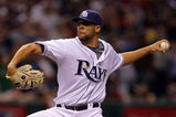 ST PETERSBURG, FL - OCTOBER 19:  Relief pitcher David Price #14 of the Tampa Bay Rays delivers a pitch against the Boston Red Sox in game seven of the American League Championship Series during the 2008 MLB playoffs on October 19, 2008 at Tropicana Field in St Petersburg, Florida. The Rays defeated the Red Sox 3-1 to win the series 4-3. (Photo by Doug Pensinger/Getty Images)