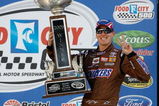 BRISTOL, TN - MARCH 22:  Kyle Busch, driver of the #18 Snickers Toyota, poses in victory lane after winning the NASCAR Sprint Cup Series Food City 500 at Bristol Motor Speedway on March 22, 2009 in Bristol, Tennessee.  (Photo by Geoff Burke/Getty Images for NASCAR)