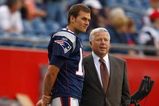 FOXBORO, MA - AUGUST 7:  Tom Brady #12 of the New England Patriots chats with team owner Robert Kraft before a preseason game against the Baltimore Ravens at Gillette Stadium on August 7, 2008 in Foxboro, Massachusetts. (Photo by Jim Rogash/Getty Images)