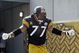 PITTSBURGH - OCTOBER 7: Marvel Smith #77of the Pittsburgh Steelers celebrates as he enters the field during the NFL game against the Seattle Seahawks at Heinz Field October 7, 2007 in Pittsburgh, Pennsylvania. The Steelers won 21-0. (Photo by Rick Stewart/Getty Images)