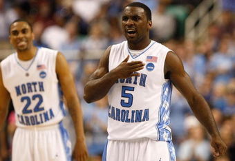 GREENSBORO, NC - MARCH 21:  Ty Lawson #5 of the North Carolina Tar Heels reacts after scoring a basket against the Louisiana State University Tigers during the second round of the NCAA Division I Men's Basketball Tournament at the Greensboro Coliseum on March 21, 2009 in Greensboro, North Carolina.  (Photo by Streeter Lecka/Getty Images)