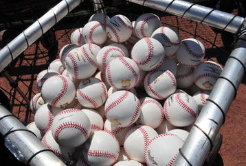 CLEARWATER, FL - MARCH 2:  New baseballs with gold logos fill a batting practice basket as the USA World Baseball Classic team  practices March 2, 2009 at Bright House Field in Clearwater, Florida.  (Photo by Al Messerschmidt/Getty Images)