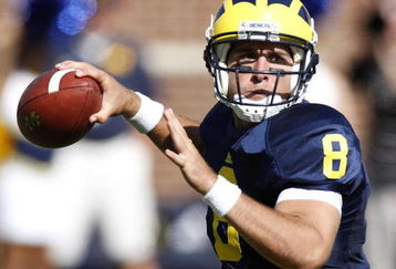 ANN ARBOR, MI - AUGUST 30:  Nick Sheridan #8 of the Michigan Wolverines throws a second quarter pass while playing the Utah Utes on August 30, 2008 at Michigan Stadium in Ann Arbor, Michigan.  (Photo by Gregory Shamus/Getty Images)