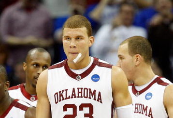 KANSAS CITY, MO - MARCH 21:  Blake Griffin #23 of the Oklahoma Sooners looks on during the second round game against the Michigan Wolverines in the NCAA Division I Men's Basketball Tournament at the Sprint Center on March 21, 2009 in Kansas City, Missouri. The Sooners defeated the Wolverines 73-63.  (Photo by Jamie Squire/Getty Images)