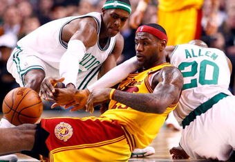 BOSTON, MA - MARCH 6: LeBron James #23 of the Cleveland Cavaliers battles Rajon Rondo #9 of the Boston Celtics at the TD Banknorth Garden on March 6, 2009 in Boston, Massachusetts. The Celtics won 105-94. NOTE TO USER: User expressly acknowledges and agrees that, by downloading and/or using this Photograph, user is consenting to the terms and conditions of the Getty Images License Agreement. (Photo by Jim Rogash/Getty Images)