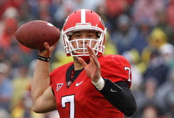 ATHENS, GA - NOVEMBER 29:  Quarterback Matthew Stafford #7 of the Georgia Bulldogs threw for 407 yards and 5 touchdowns during the game against the Georgia Tech Yellow Jackets during the game at Sanford Stadium on November 29, 2008 in Athens, Georgia.  The Yellow Jackets beat Bulldogs 45-42.  (Photo by Mike Zarrilli/Getty Images)