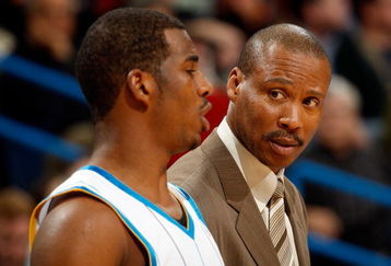 NEW ORLEANS - JANUARY 21:  Head coach Byron Scott talks with Chris Paul #3 of the New Orleans Hornets against the New Jersey Nets on January 21, 2009 at the New Orleans Arena in New Orleans, Louisiana. The Hornets defeated the Nets 102-92.   NOTE TO USER: User expressly acknowledges and agrees that, by downloading and or using this photograph, User is consenting to the terms and conditions of the Getty Images License Agreement. Mandatory Copyright Notice: Copyright 2009 NBAE  (Photo by Chris Graythen/Getty Images)