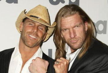 NEW YORK - MARCH 26: WWE wrestlers Shawn Michaels and Triple H attend the USA Network Upfront at The Modern on March 26, 2008 in New York City.  (Photo by Andrew Walker/Getty Images)
