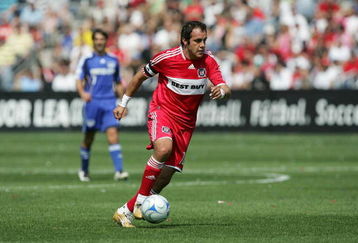 BRIDGEVIEW, IL - APRIL 20:  Cuauhtemoc Blanco #10 of the Chicago Fire moves the ball on the during their MLS match against the Kansas City Wizards on April 20, 2008 at Toyota Park in Bridgeview, Illinois. The Wizards defeated the Fire 1-0. (Photo by Jonathan Daniel/Getty Images)