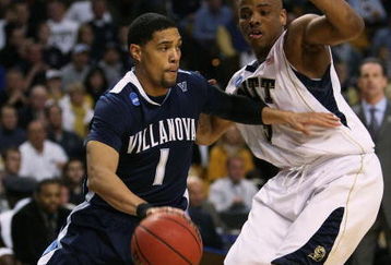 BOSTON - MARCH 28:  Scottie Reynolds #1 of the Villanova Wildcats drives past Tyrell Biggs #5 of the Pittsburgh Panthers during the NCAA Men's Basketball Tournament East Regionals at TD Banknorth Garden on March 28, 2009 in Boston, Massachusetts.  (Photo by Elsa/Getty Images)