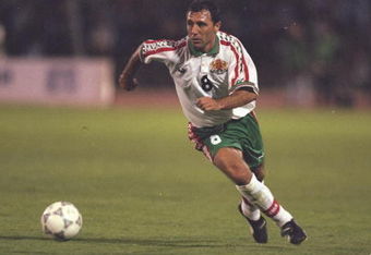 10 Sep 1997:  Hristo Stoichkov of Bulgaria in action during the World Cup qualifying match against Russia in Sofia, Bulgaria. Bulgaria won the match 1-0. \ Mandatory Credit: Gary M Prior/Allsport