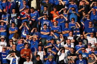 MANCHESTER, UNITED KINGDOM - MAY 14: A general view of Rangers fans during the UEFA Cup Final between Zenit St. Petersburg and Glasgow Rangers at the City of Manchester Stadium on May 14, 2008 in Manchester, England.  (Photo by Alex Livesey/Getty Images)