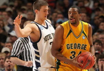 DENVER - MARCH 20:  Will Thomas #34 of the George Mason Patriots handles the ball against the Notre Dame Fighting Irish during the first round of the East Regional as part of the 2008 NCAA Men's Basketball Tournament at Pepsi Center on March 20, 2008 in Denver, Colorado.  (Photo by Doug Pensinger/Getty Images)