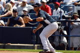 TAMPA, FL - FEBRUARY 28:  First baseman Mark Teixeira #25 of the New York Yankees waits on the throw against the Minnesota Twins during a Grapefruit League Spring Training game at George M. Steinbrenner Field on February 28, 2009 in Tampa, Florida.  (Photo by J. Meric/Getty Images)