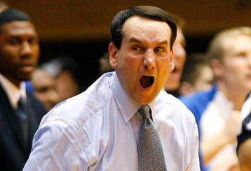DURHAM, NC - MARCH 03:  Head coach Mike Krzyzewski of the Duke Blue Devils cheers toward the fans to pump them up against the Florida State Seminoles during the game on March 3, 2009 at Cameron Indoor Stadium in Durham, North Carolina.  (Photo by Kevin C. Cox/Getty Images)