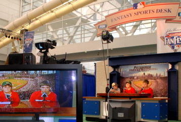 PITTSBURGH - JULY 7: (L-R) Fans Michael Kutilek, 12, Griffin Conley, 11, and Brody Smith, 13, of Oakmont, Pennsylvania, participate in a fantasy sports broadcast during the opening day of Fan Fest for the Major League Baseball 2006 All-Star game at the David L. Lawrence Convention Center July 7, 2006 in Pittsburgh, Pennsylvania.  (Photo by Paul Hawthorne/Getty Images)