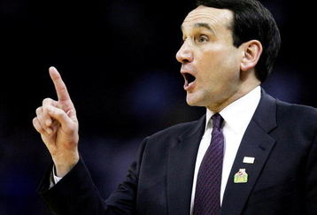 CHARLOTTE, NC - MARCH 20:  Head coach Mike Krzyzewski of the Duke Blue Devils gives instruction from the bench during their second round NCAA Tournament game against the Mississippi State Bulldogs at the Charlotte Coliseum on March 20, 2005 in Charlotte, North Carolina. With the 63-55 victory over Mississippi State, Kryzewski surpassed Dean Smith as the all-time winningest coach in NCAA Tournament history.  (Photo by Streeter Lecka/Getty Images)