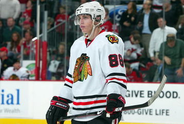 NEWARK, NJ - MARCH 17:  Patrick Kane #88 of the Chicago Blackhawks skates against the New Jersey Devils at the Prudential Center on March 17, 2009 in Newark, New Jersey.  The Devils defeated the Blackhawks 3-2.(Photo by Jim McIsaac/Getty Images)