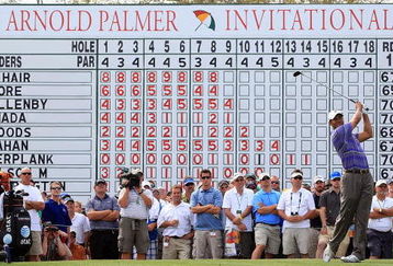 ORLANDO, FL - MARCH 28:  Tiger Woods watches his tee shot on the 11th hole during the third round of the Arnold Palmer Invitational at the Bay Hill Club & Lodge on March 28, 2009 in Orlando, Florida.  (Photo by Scott Halleran/Getty Images)
