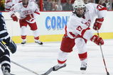 ST. LOUIS - APRIL 10:  Matt McRae #17 of Cornell heads toward the net as Garrett Stafford #27 of New Hampshire defends during the NCAA Frozen Four match at the HSBC Arena on April 10, 2003 in Buffalo, New York. New Hampshire won 3-2 to advance to the championship game. (Photo by Elsa/Getty Images)