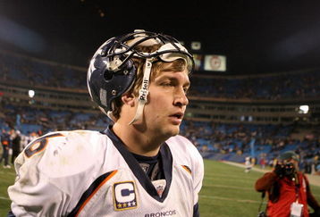 CHARLOTTE, NC - DECEMBER 14:  Jay Cutler #6 of the Denver Broncos walks off the field after the Carolina Panthers defeated them 30-10 during their game at Bank of America Stadium on December 14, 2008 in Charlotte, North Carolina  (Photo by Streeter Lecka/Getty Images)