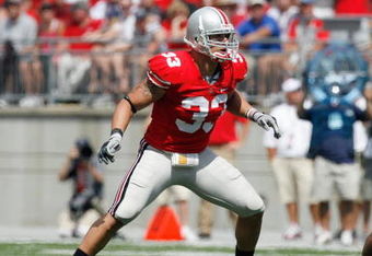 COLUMBUS, OH - SEPTEMBER 06:  James Laurinaitis #33 of the Ohio State Buckeyes moves on the field during the game against the Ohio Bobcats at Ohio Stadium on September 6, 2008 in Columbus, Ohio.  (Photo by Kevin C. Cox/Getty Images)