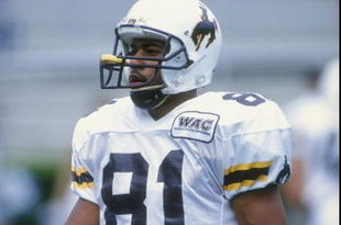 19 Sep 1998:  Wide receiver Brahms Derenoncourt #81 of the Wyoming Cowboys in action during the game against the Georgia Bulldogs at the Sanford Stadium in Athens, Georgia. The Bulldogs defeated the Cowboys 16-9. Mandatory Credit: Scott Halleran  /Allspor