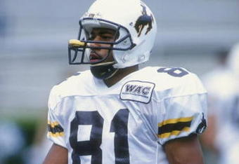 19 Sep 1998:  Wide receiver Brahms Derenoncourt #81 of the Wyoming Cowboys in action during the game against the Georgia Bulldogs at the Sanford Stadium in Athens, Georgia. The Bulldogs defeated the Cowboys 16-9. Mandatory Credit: Scott Halleran  /Allspor