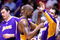 EAST RUTHERFORD, NJ - MARCH 27:  Kobe Bryant #24 of the Los Angeles Lakers celebrates with team mates fatre defeating the New Jersey Nets during their game on March 27, 2009 at the Izod Center in East Rutherford, New Jersey. NOTE TO USER: User expressly acknowledges and agrees that, by downloading and/or using this Photograph, User is consenting to the terms and conditions of the Getty Images License Agreement.  (Photo by Chris McGrath/Getty Images)