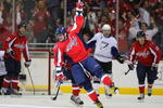 WASHINGTON - MARCH 27: Alex Ovechkin #8 of the Washington Capitals celebrates his first period goal against the Tampa Bay Lightning on March 27, 2009 at the Verizon Center in Washington, D.C. (Photo by Bruce Bennett/Getty Images)