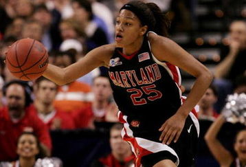 BOSTON - APRIL 02:  Marissa Coleman #25 of the Maryland Terrapins brings the ball up the court against the North Carolina Tar Heels during the 2006 Women's NCAA Basketball Championship Semifinals on April 2, 2006 at the TD Banknorth Garden in Boston, Massachusetts.  (Photo by Elsa/Getty Images)
