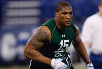 INDIANAPOLIS, IN - FEBRUARY 23:  Defensive lineman Larry English of Northern Illinois runs during the NFL Scouting Combine presented by Under Armour at Lucas Oil Stadium on February 23, 2009 in Indianapolis, Indiana. (Photo by Scott Boehm/Getty Images)