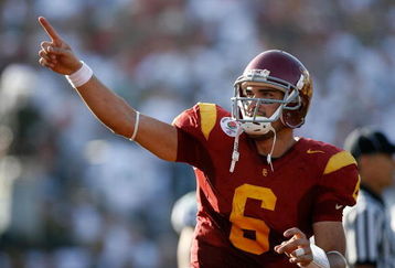 PASADENA, CA - JANUARY 01:  Quarterback Mark Sanchez #6 of the USC Trojans celebrates rushing for a touchdown in the second quarter against the Penn State Nittany Lions during the 95th Rose Bowl Game presented by Citi on January 1, 2009 at the Rose Bowl in Pasadena, California.  (Photo by Harry How/Getty Images)