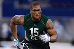 INDIANAPOLIS, IN - FEBRUARY 23:  Defensive lineman Larry English of Northern Illinois runs during the NFL Scouting Combine presented by Under Armour at Lucas Oil Stadium on February 23, 2009 in Indianapolis, Indiana. (Photo by Scott Boehm/Getty Images)