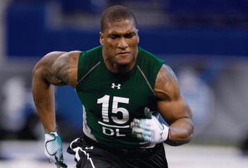 INDIANAPOLIS, IN - FEBRUARY 23:  Defensive lineman Larry English of Northern Illinois runs during the NFL Scouting Combine presented by Under Armour at Lucas Oil Stadium on February 23, 2009 in Indianapolis, Indiana. (Photo by Scott Boehm/Getty Images)
