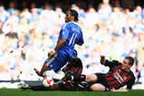 LONDON - MARCH 15:  Didier Drogba of Chelsea is challenged by Richard Dunne of Manchester City during the Barclays Premier League match between Chelsea and Manchester City at Stamford Bridge on March 15, 2009 in London, England.  (Photo by Clive Mason/Getty Images)