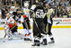 PITTSBURGH - MARCH 25: Kris Letang #58, Evgeni Malkin #71 and Chris Kunitz #14 of the Pittsburgh Penguins celebrate Letang's first period power play goal against the Calgary Flames on March 25, 2009 at Mellon Arena in Pittsburgh, Pennsylvania. (Photo by Jamie Sabau/Getty Images)