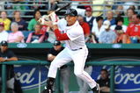 FORT MYERS, FL - MARCH 13:  Outfielder Jacoby Ellsbury #46 of the Boston Red Sox hits for a double against the New York Yankees March 13, 2009 at City of Palms Park in Fort Myers, Florida.  (Photo by Al Messerschmidt/Getty Images)