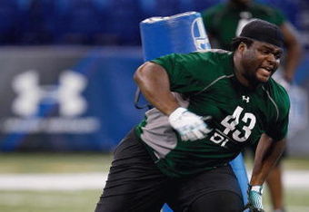INDIANAPOLIS, IN - FEBRUARY 23:  Defensive lineman BJ Raji of Boston College runs during the NFL Scouting Combine presented by Under Armour at Lucas Oil Stadium on February 23, 2009 in Indianapolis, Indiana. (Photo by Scott Boehm/Getty Images)