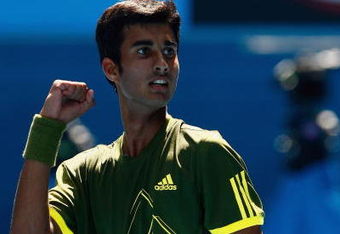 MELBOURNE, AUSTRALIA - JANUARY 31:  Yuki Bhambri of India celebrates winning championship point in his junior boys final match against Alexandros-Ferdinandos Georgoudas of Germany during day thirteen of the 2009 Australian Open at Melbourne Park on January 31, 2009 in Melbourne, Australia.  (Photo by Quinn Rooney/Getty Images)