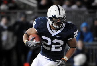 STATE COLLEGE - NOVEMBER 22:  Evan Royster #22 of the Penn State Nittany Lions runs the ball against the Michigan State Spartans on November 22, 2008 at Beaver Stadium in State College, Pennsylvania.  (Photo by Joe Sargent/Getty Images)
