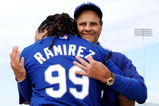 GLENDALE, AZ - MARCH 05:  Manny Ramirez #99 (L) of the Los Angeles Dodgers hugs manager Joe Torre #6 during a news conference on March 5, 2009, at Camelback Ranch in Glendale, Arizona, after he re-signed with the Dodgers.  (Photo by Kevork Djansezian/Getty Images)